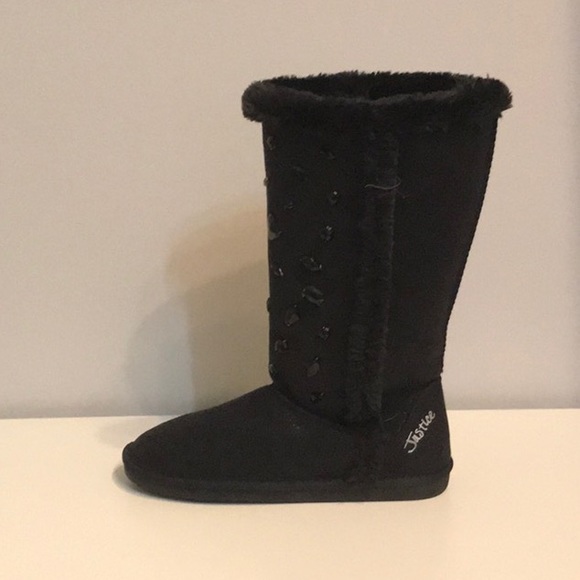 NWT Black, Fluffy, and Bedazzled Justice Boots - Picture 2 of 8